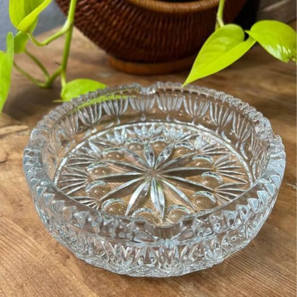 Clear Crystal Ashtray Candle Holder Heavy Glass 6” Diameter